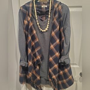 Rosette blue and orange Plaid snap vest
